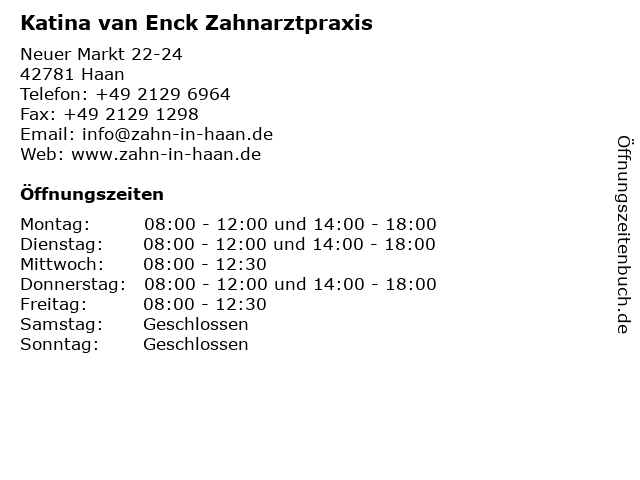 Katina van Enck Zahnarztpraxis in Haan: Adresse und Öffnungszeiten