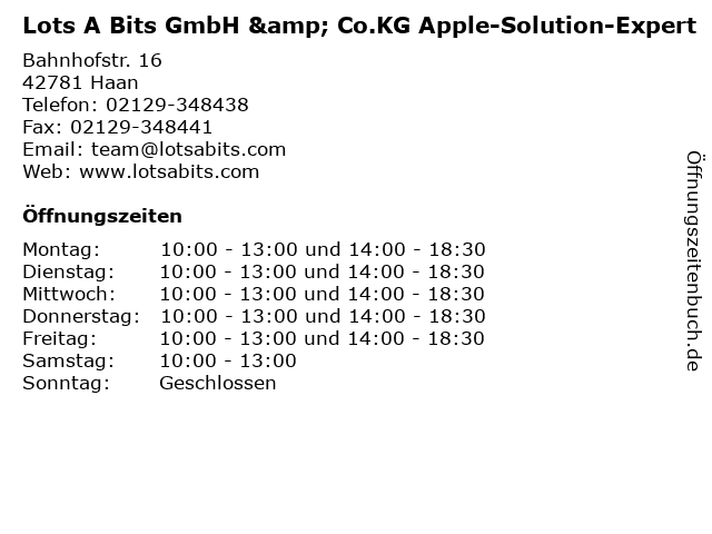 Lots A Bits GmbH & Co.KG Apple-Solution-Expert in Haan: Adresse und Öffnungszeiten