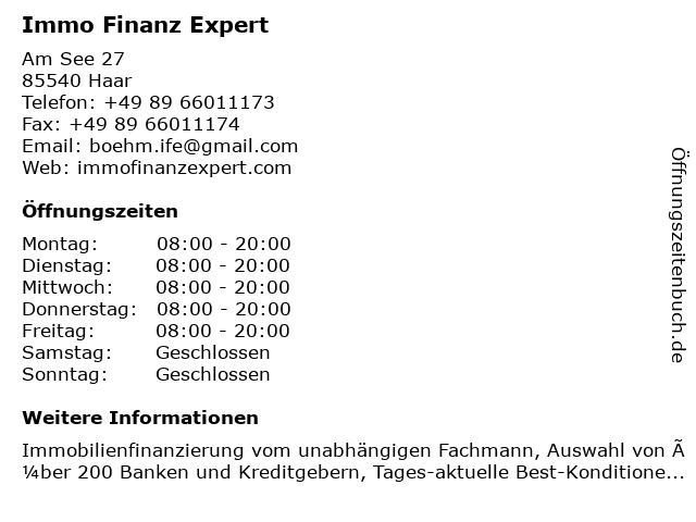 Immo Finanz Expert in Haar: Adresse und Öffnungszeiten