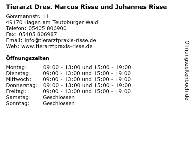 Tierarzt Dres. Marcus Risse und Johannes Risse in Hagen am Teutoburger Wald: Adresse und Öffnungszeiten