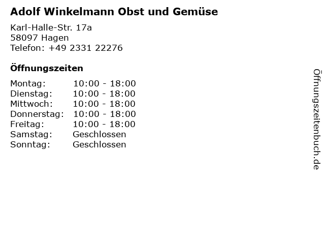Adolf Winkelmann Obst und Gemüse in Hagen: Adresse und Öffnungszeiten