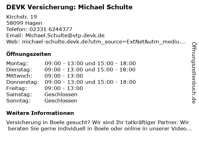 DEVK Versicherung: Michael Schulte in Hagen: Adresse und Öffnungszeiten