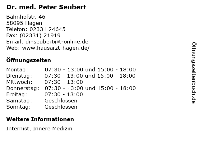 Dr. med. Peter Seubert in Hagen: Adresse und Öffnungszeiten
