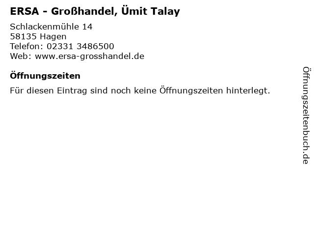ERSA - Großhandel, Ümit Talay in Hagen: Adresse und Öffnungszeiten