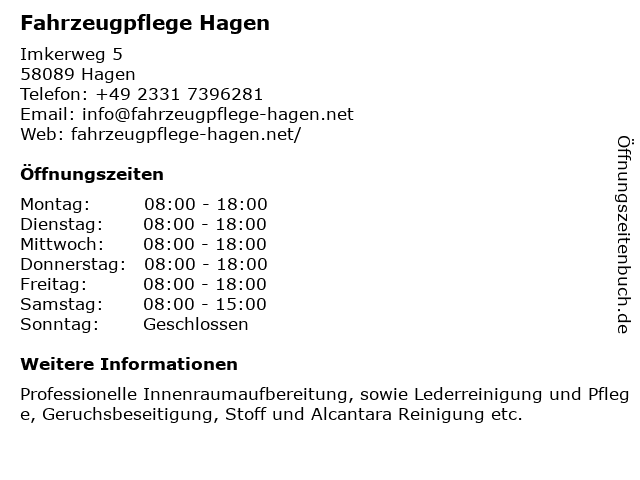 Fahrzeugpflege Hagen in Hagen: Adresse und Öffnungszeiten