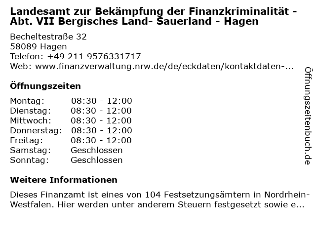 ᐅ Offnungszeiten Finanzamt Fur Steuerstrafsachen Und Steuerfahndung Hagen Becheltestr 32 In Hagen