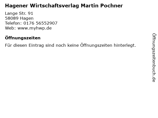 Hagener Wirtschaftsverlag Martin Pochner in Hagen: Adresse und Öffnungszeiten