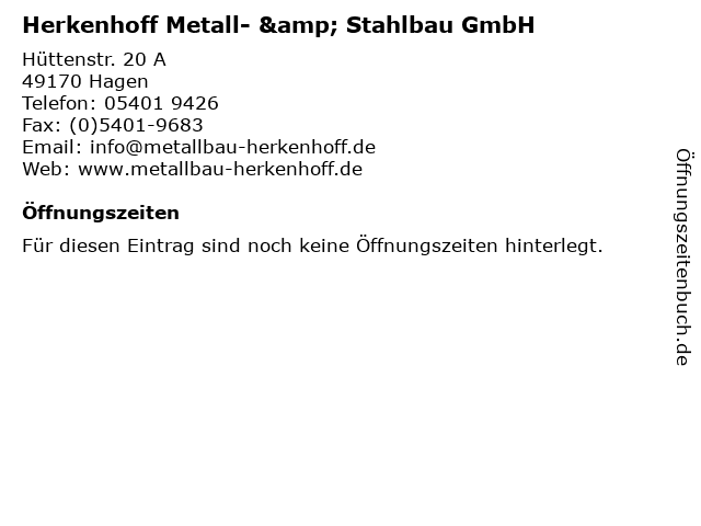 Herkenhoff Metall- & Stahlbau GmbH in Hagen: Adresse und Öffnungszeiten