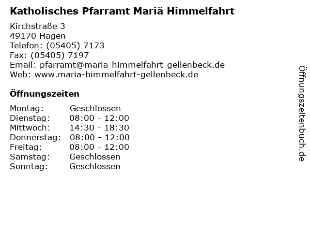Katholisches Pfarramt Mariä Himmelfahrt in Hagen: Adresse und Öffnungszeiten