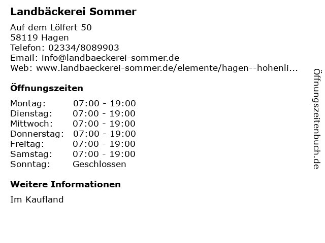 Landbäckerei Sommer in Hagen: Adresse und Öffnungszeiten