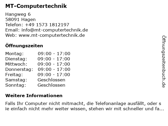 MT-Computertechnik in Hagen: Adresse und Öffnungszeiten