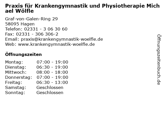 Praxis für Krankengymnastik und Physiotherapie Michael Wölfle in Hagen: Adresse und Öffnungszeiten