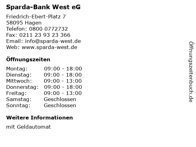 ᐅ Öffnungszeiten „Sparda-Bank West eG“ | Friedrich-Ebert-Platz 7 in Hagen