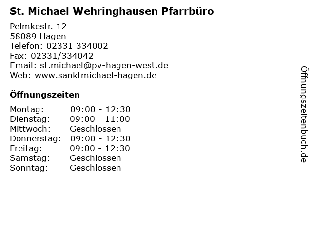 St. Michael Wehringhausen Pfarrbüro in Hagen: Adresse und Öffnungszeiten