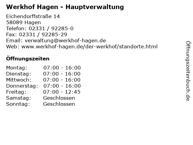 Werkhof Hagen - Hauptverwaltung in Hagen: Adresse und Öffnungszeiten