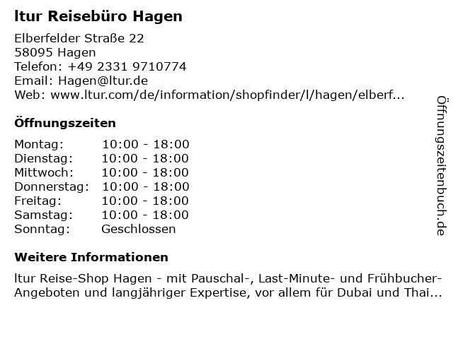 ᐅ Offnungszeiten L Tur Reiseburo Hagen Elberfelder Strasse 22