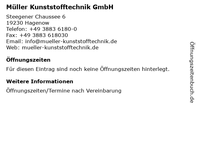 Müller Kunststofftechnik GmbH in Hagenow: Adresse und Öffnungszeiten