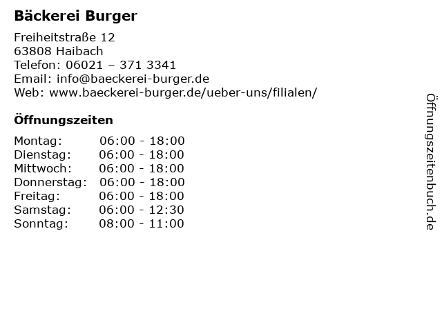 Bäckerei Burger in Haibach: Adresse und Öffnungszeiten