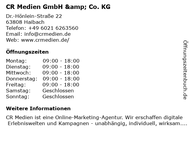 CR Medien GmbH & Co. KG in Haibach: Adresse und Öffnungszeiten