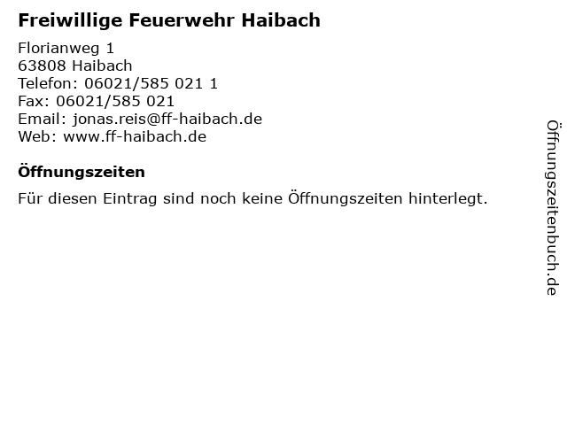 Freiwillige Feuerwehr Haibach in Haibach: Adresse und Öffnungszeiten