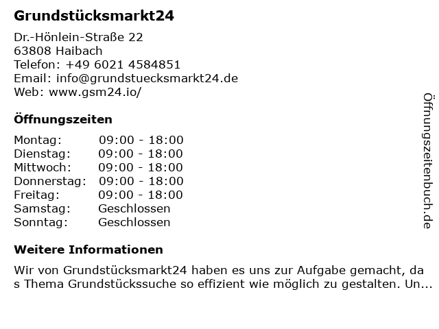 Grundstücksmarkt24 in Haibach: Adresse und Öffnungszeiten