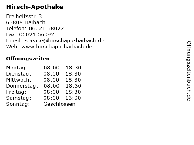 Hirsch-Apotheke in Haibach: Adresse und Öffnungszeiten