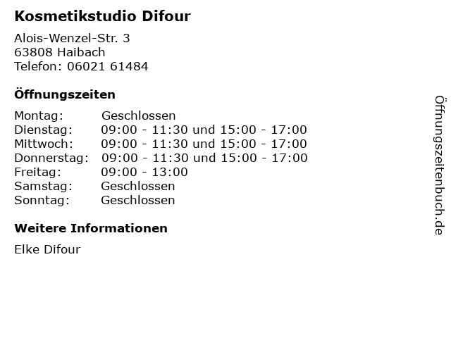 Kosmetikstudio Difour in Haibach: Adresse und Öffnungszeiten