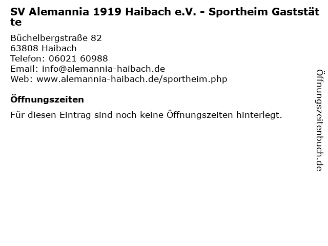 SV Alemannia 1919 Haibach e.V. - Sportheim Gaststätte in Haibach: Adresse und Öffnungszeiten