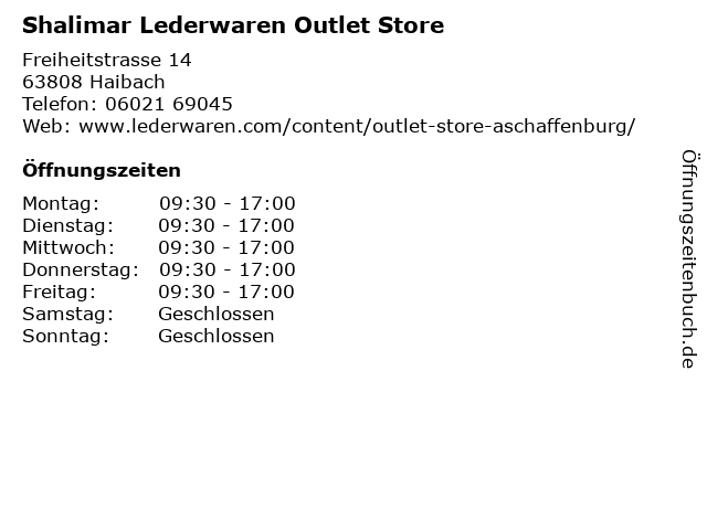 Shalimar Lederwaren Outlet Store in Haibach: Adresse und Öffnungszeiten