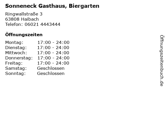Sonneneck Gasthaus, Biergarten in Haibach: Adresse und Öffnungszeiten