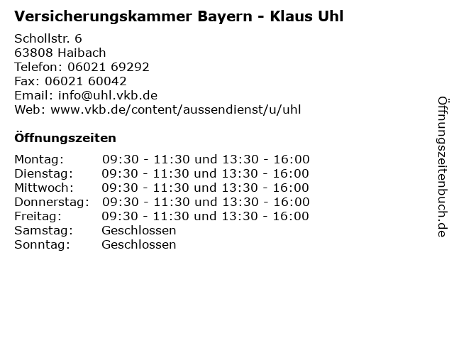 Versicherungskammer Bayern - Klaus Uhl in Haibach: Adresse und Öffnungszeiten