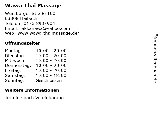Wawa Thai Massage in Haibach: Adresse und Öffnungszeiten