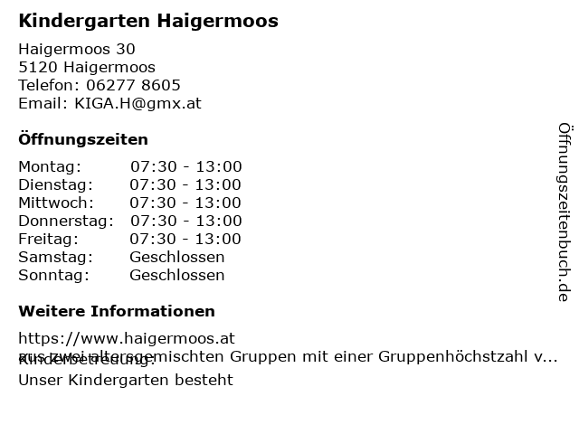 Kindergarten Haigermoos in Haigermoos: Adresse und Öffnungszeiten