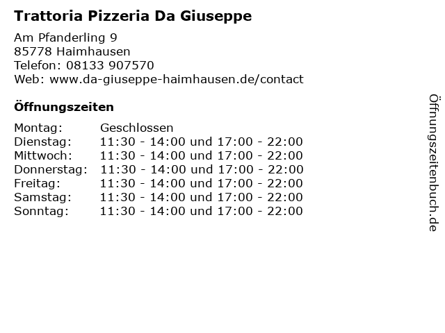 Trattoria Pizzeria Da Giuseppe in Haimhausen: Adresse und Öffnungszeiten