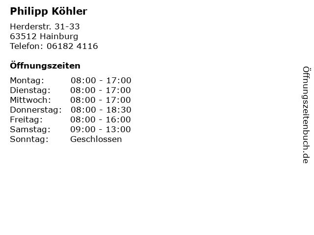 Philipp Köhler in Hainburg: Adresse und Öffnungszeiten