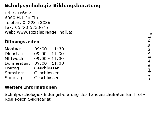 Schulpsychologie Bildungsberatung in Hall In Tirol: Adresse und Öffnungszeiten