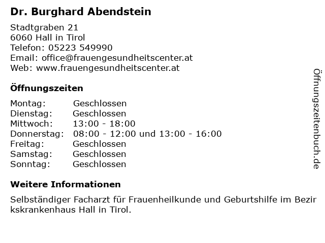 Dr. Burghard Abendstein in Hall in Tirol: Adresse und Öffnungszeiten