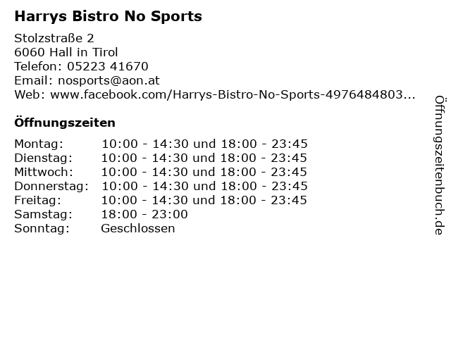 Harrys Bistro No Sports in Hall in Tirol: Adresse und Öffnungszeiten