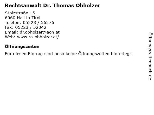 Rechtsanwalt Dr. Thomas Obholzer in Hall in Tirol: Adresse und Öffnungszeiten