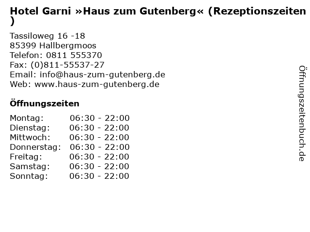ᐅ Offnungszeiten Hotel Garni Haus Zum Gutenberg