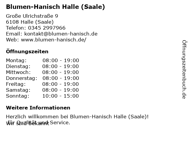 Blumen-Hanisch in Halle (Saale): Adresse und Öffnungszeiten