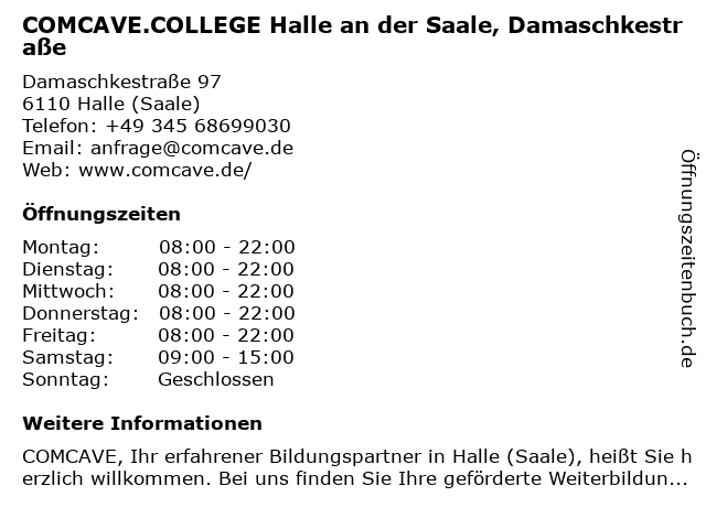 COMCAVE.COLLEGE Halle an der Saale, Damaschkestraße in Halle (Saale): Adresse und Öffnungszeiten