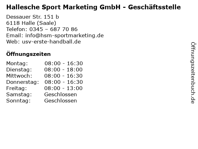 Hallesche Sport Marketing GmbH - Geschäftsstelle in Halle (Saale): Adresse und Öffnungszeiten