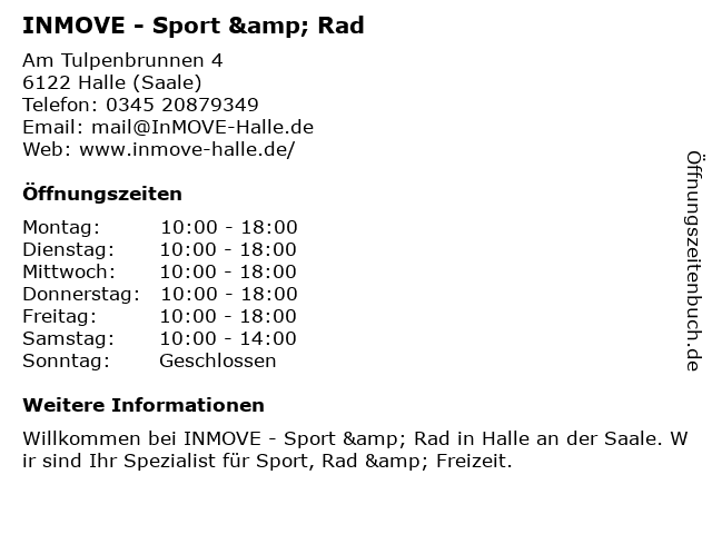 INMOVE - Sport & Rad in Halle (Saale): Adresse und Öffnungszeiten