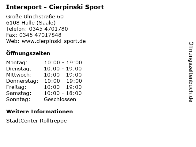 Intersport - Cierpinski Sport in Halle (Saale): Adresse und Öffnungszeiten