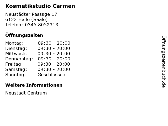 Kosmetikstudio Carmen in Halle (Saale): Adresse und Öffnungszeiten