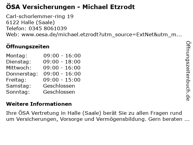ÖSA Versicherungen - Michael Etzrodt in Halle (Saale): Adresse und Öffnungszeiten