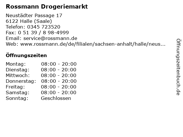 Rossmann Drogeriemarkt in Halle (Saale): Adresse und Öffnungszeiten
