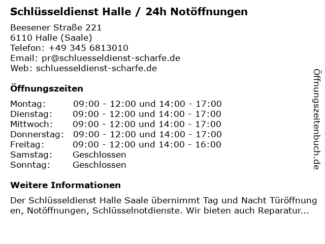 Schlüsseldienst Halle / 24h Notöffnungen in Halle (Saale): Adresse und Öffnungszeiten