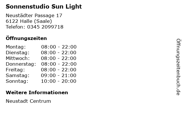 Sonnenstudio Sun Light in Halle (Saale): Adresse und Öffnungszeiten